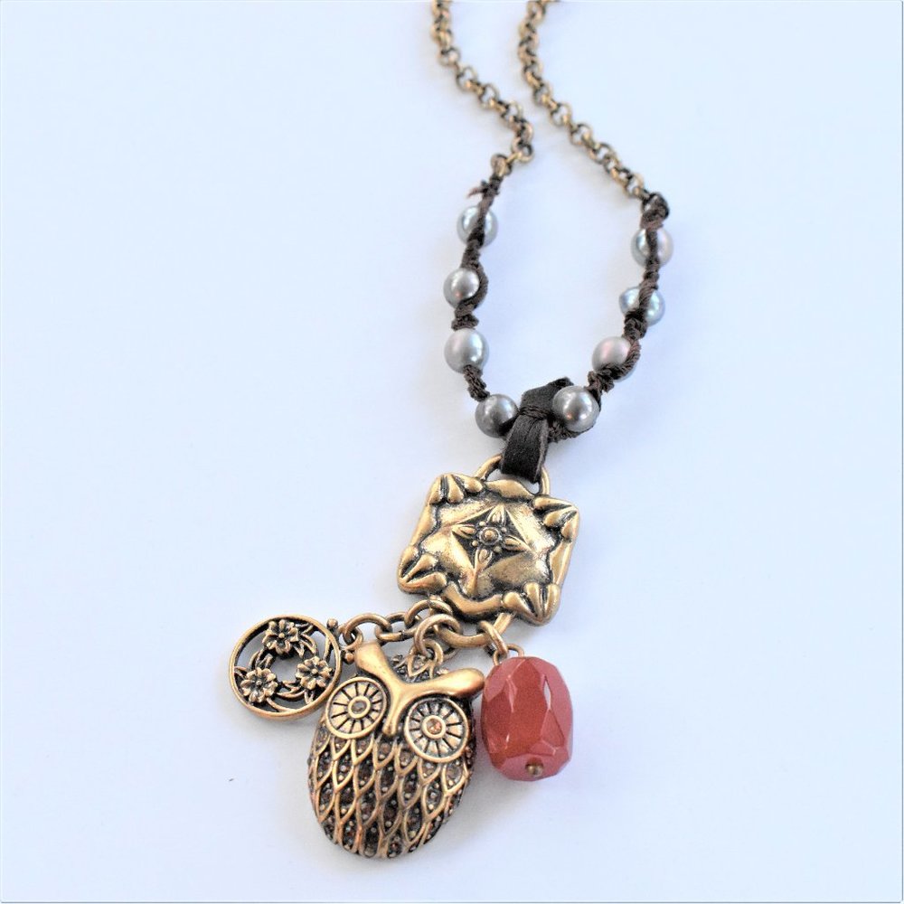 Lucky Brand Pearl & Owl Pendant Necklace